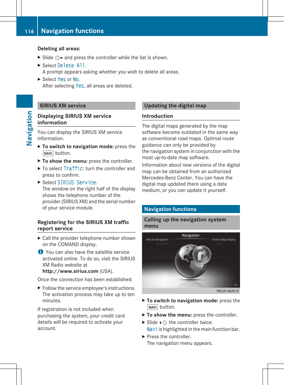 Navi ga tio n, Navigation functions | Mercedes-Benz S-Class 2014 COMAND Manual User Manual | Page 118 / 278