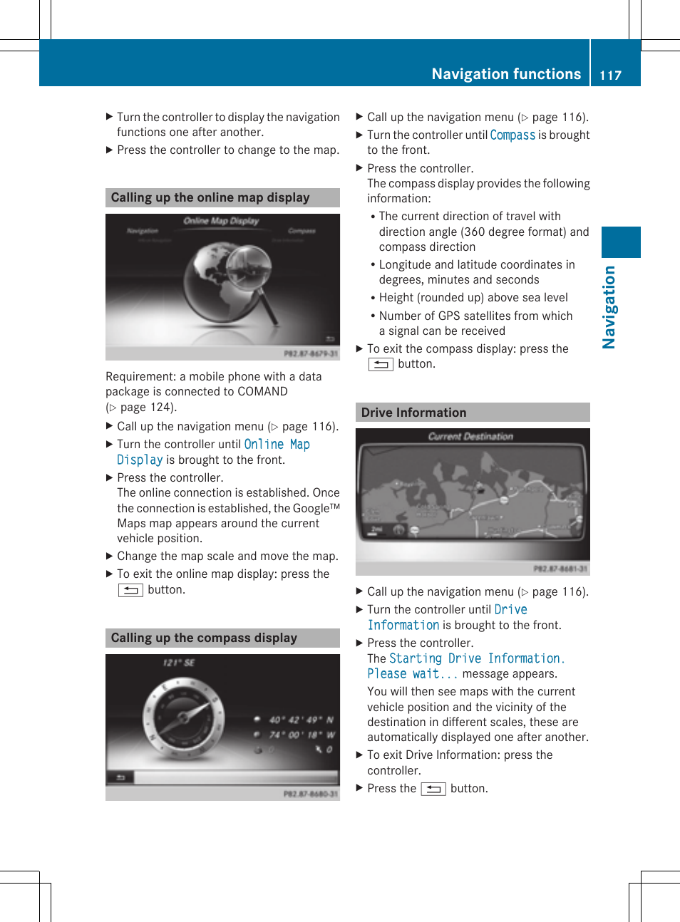 Navigation, Navigation functions | Mercedes-Benz S-Class 2014 COMAND Manual User Manual | Page 119 / 278