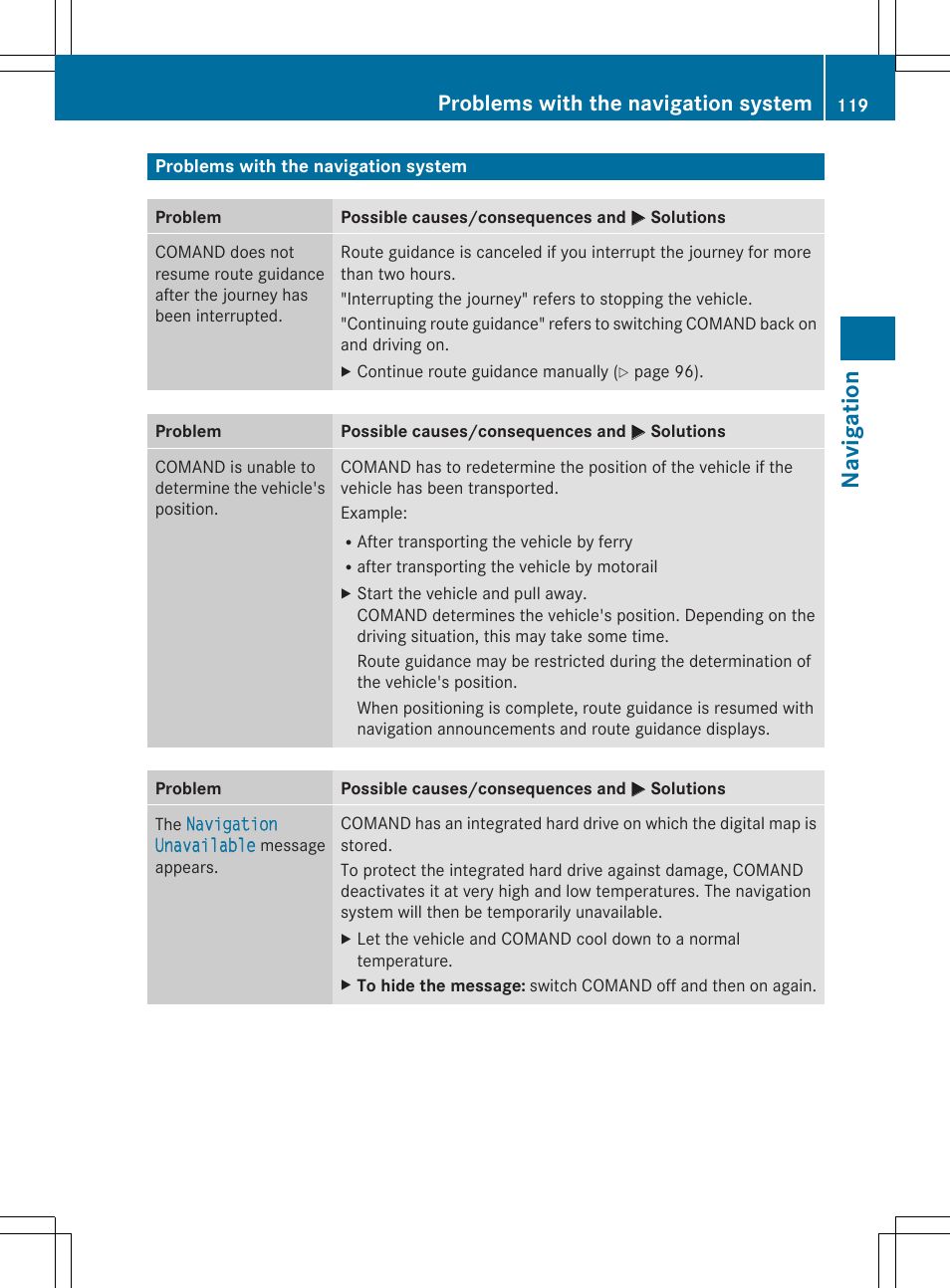Navigation, Problems with the navigation system | Mercedes-Benz S-Class 2014 COMAND Manual User Manual | Page 121 / 278