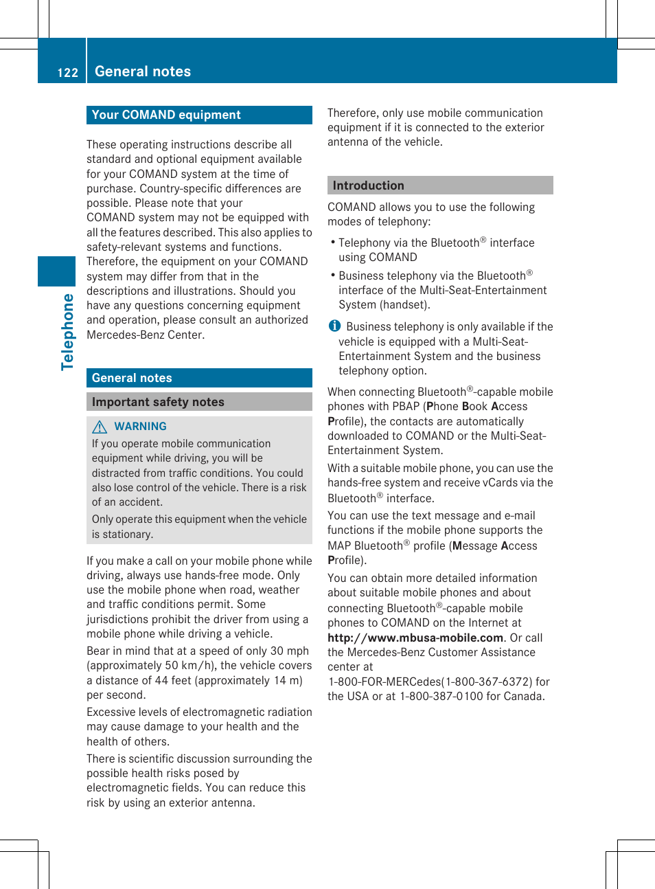 Te le pho ne | Mercedes-Benz S-Class 2014 COMAND Manual User Manual | Page 124 / 278