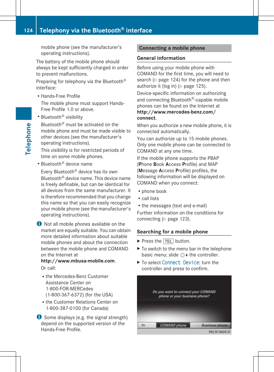 Telephone, Telephony via the bluetooth, Interface | Mercedes-Benz S-Class 2014 COMAND Manual User Manual | Page 126 / 278