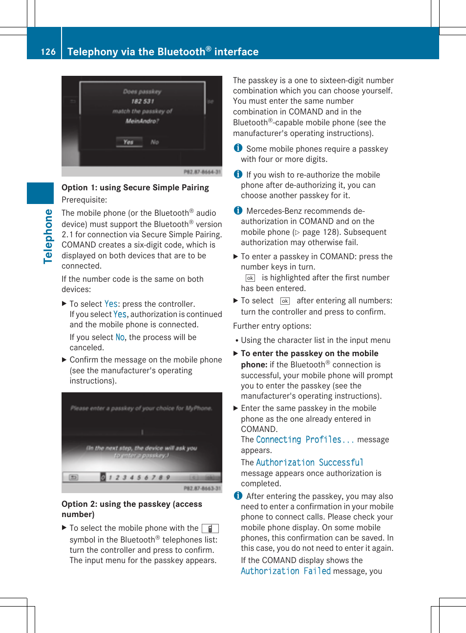 Telephone, Telephony via the bluetooth, Interface | Mercedes-Benz S-Class 2014 COMAND Manual User Manual | Page 128 / 278