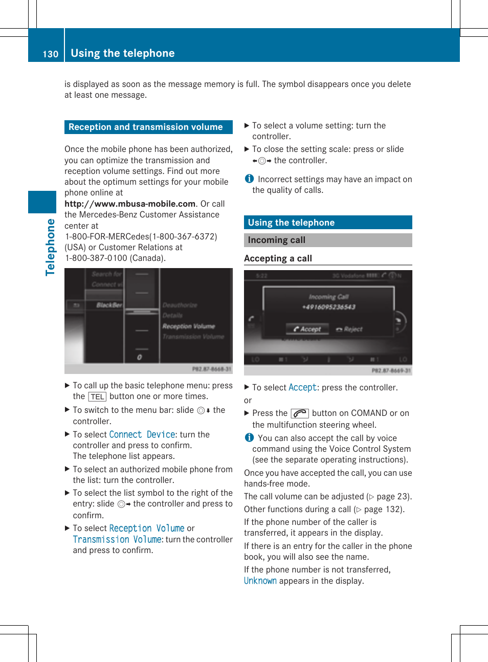 Teleph one, Using the telephone | Mercedes-Benz S-Class 2014 COMAND Manual User Manual | Page 132 / 278