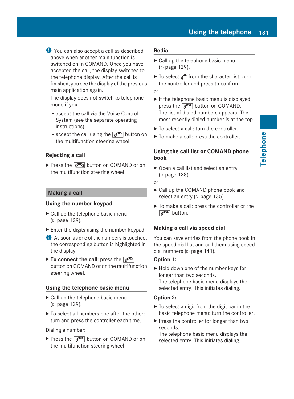 Telep hone, Using the telephone | Mercedes-Benz S-Class 2014 COMAND Manual User Manual | Page 133 / 278