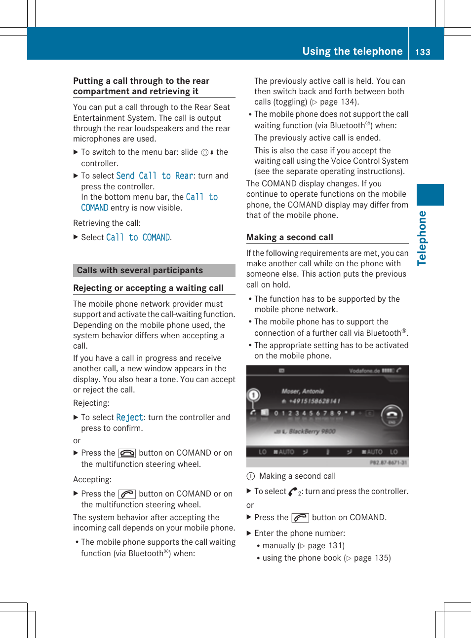 Telephone, Using the telephone | Mercedes-Benz S-Class 2014 COMAND Manual User Manual | Page 135 / 278