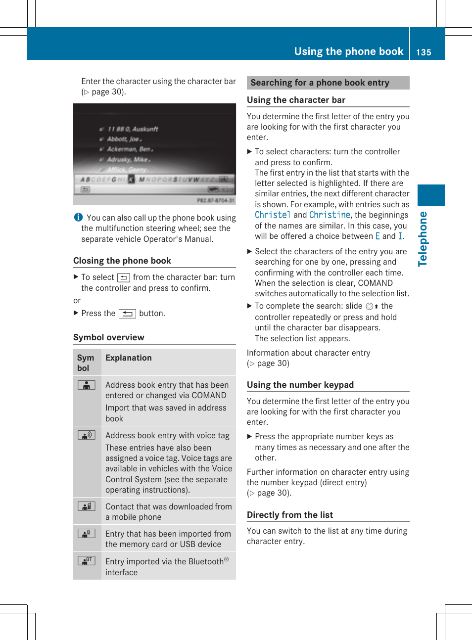 Tel eph on e, Using the phone book | Mercedes-Benz S-Class 2014 COMAND Manual User Manual | Page 137 / 278