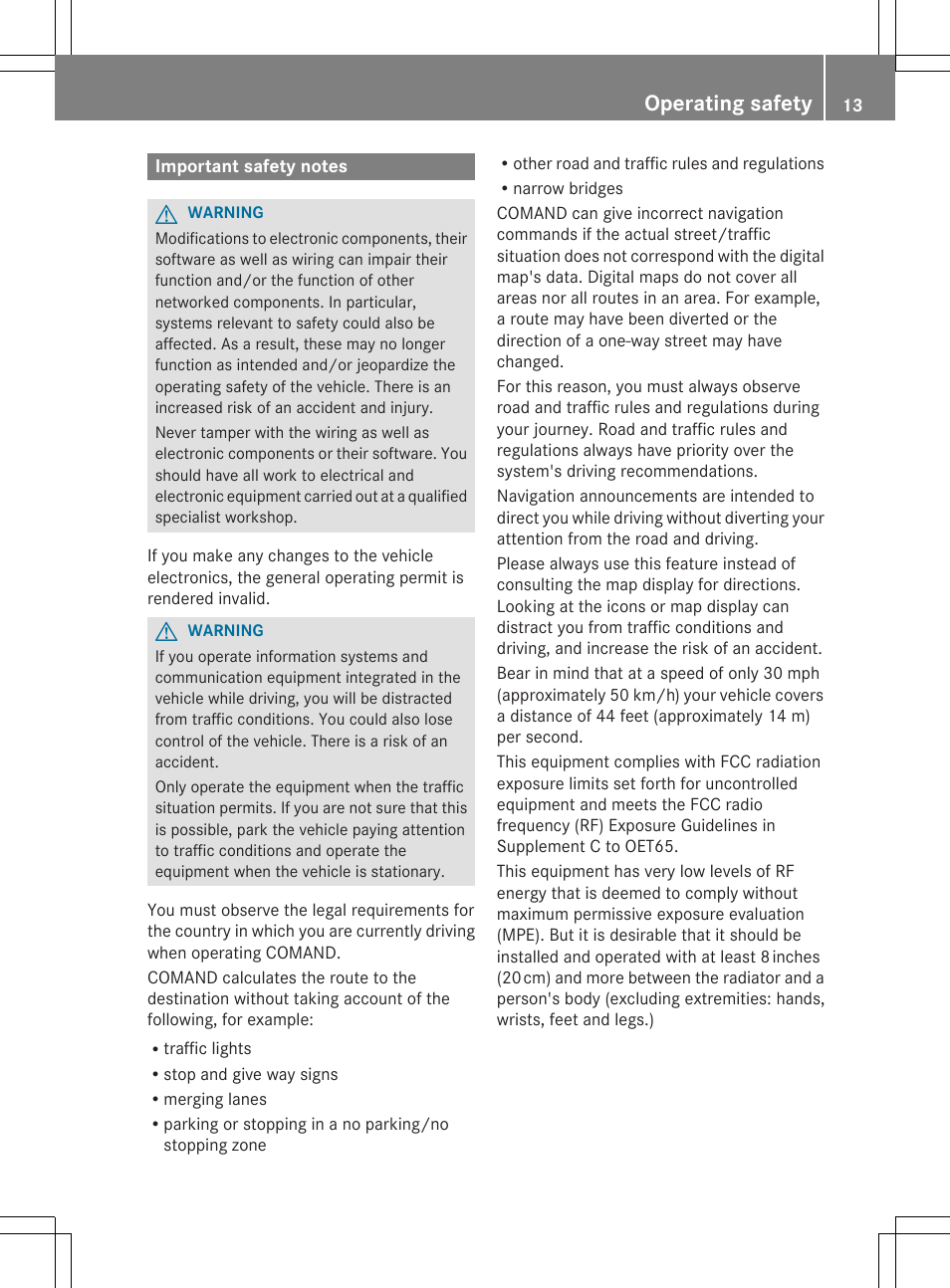 Operating safety | Mercedes-Benz S-Class 2014 COMAND Manual User Manual | Page 15 / 278