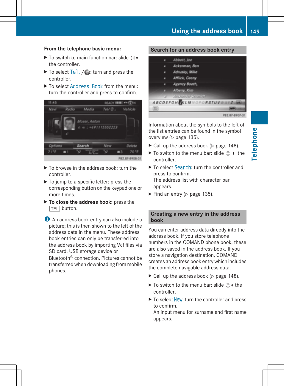 Telep hone, Using the address book | Mercedes-Benz S-Class 2014 COMAND Manual User Manual | Page 151 / 278