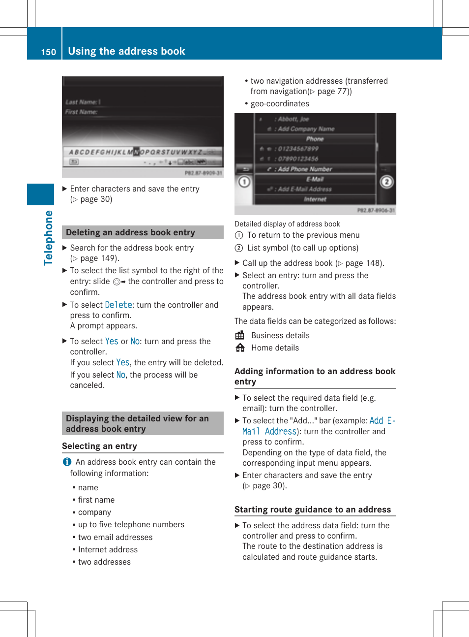 Tel eph on e, Using the address book | Mercedes-Benz S-Class 2014 COMAND Manual User Manual | Page 152 / 278