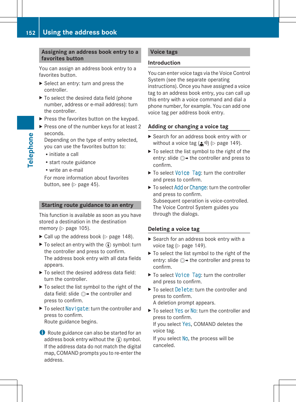Tel eph one, Using the address book | Mercedes-Benz S-Class 2014 COMAND Manual User Manual | Page 154 / 278