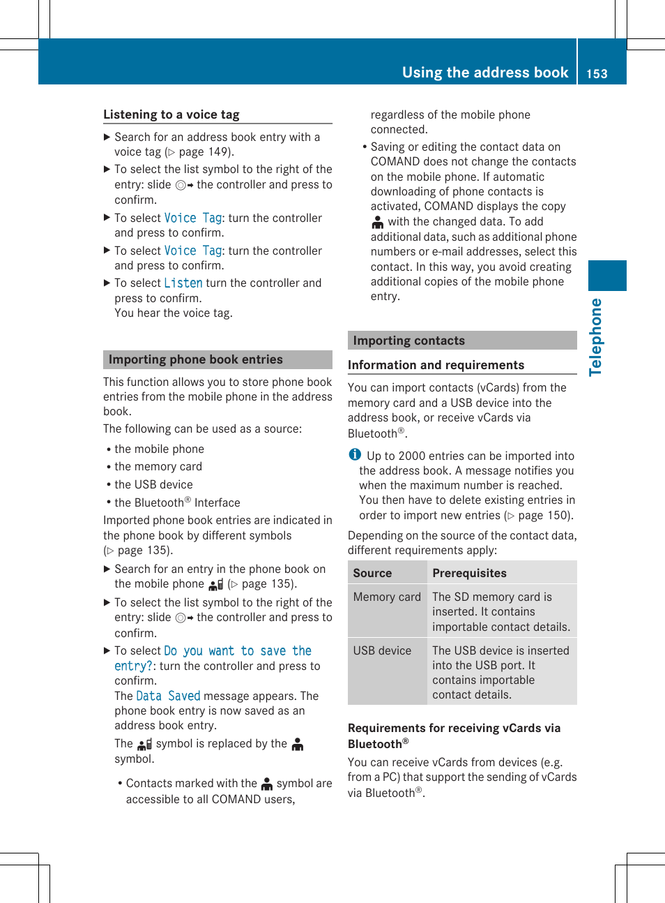 Telep hone, Using the address book | Mercedes-Benz S-Class 2014 COMAND Manual User Manual | Page 155 / 278