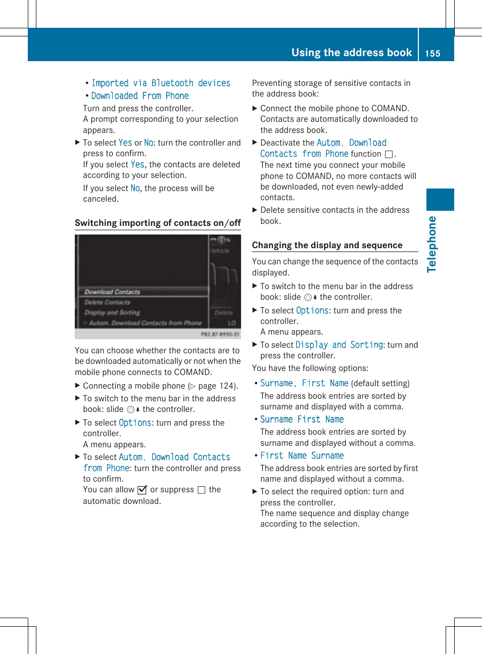 Telephone, Using the address book | Mercedes-Benz S-Class 2014 COMAND Manual User Manual | Page 157 / 278