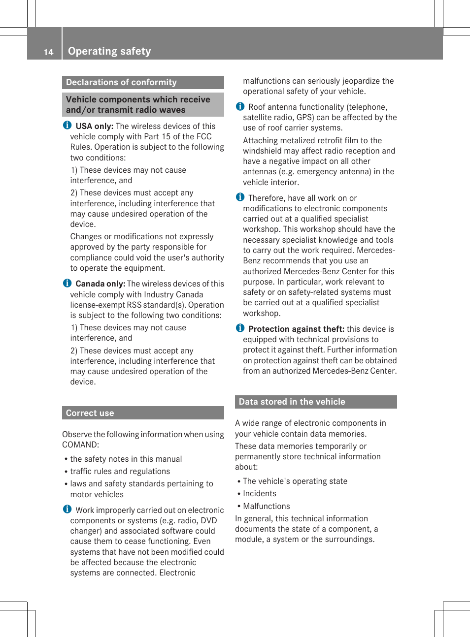 Operating safety | Mercedes-Benz S-Class 2014 COMAND Manual User Manual | Page 16 / 278