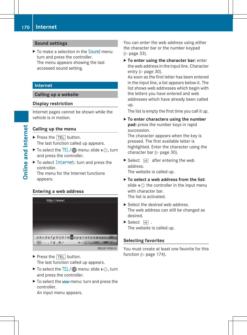 Online and internet, Internet | Mercedes-Benz S-Class 2014 COMAND Manual User Manual | Page 172 / 278