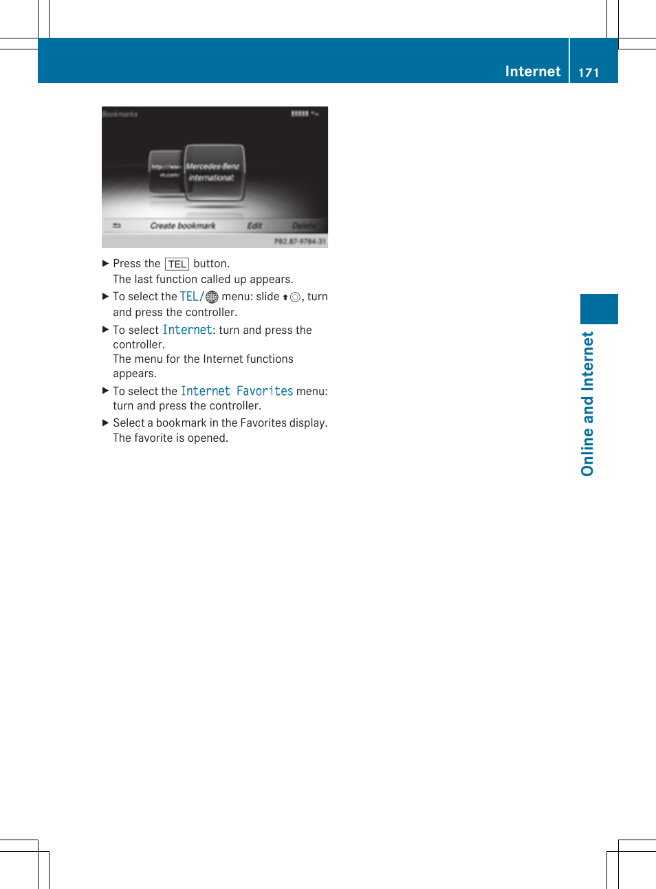 Online and internet, Internet | Mercedes-Benz S-Class 2014 COMAND Manual User Manual | Page 173 / 278