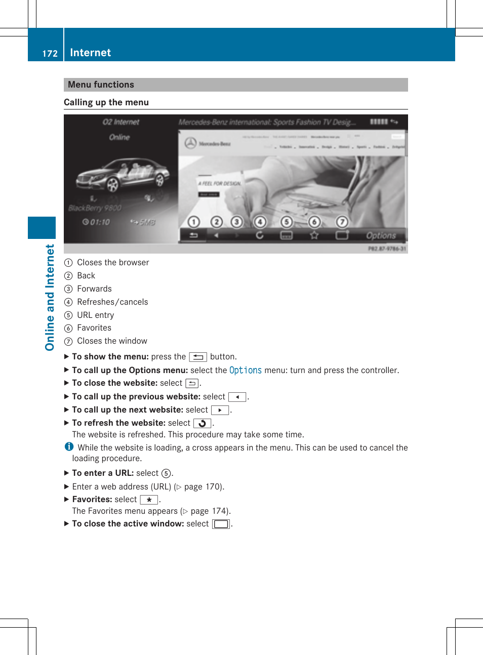 Online and internet, Internet | Mercedes-Benz S-Class 2014 COMAND Manual User Manual | Page 174 / 278