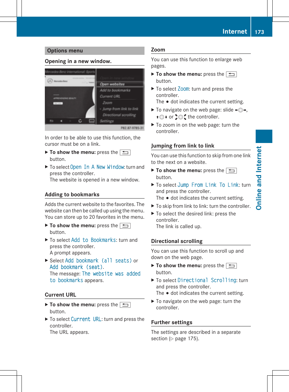 Online and internet, Internet | Mercedes-Benz S-Class 2014 COMAND Manual User Manual | Page 175 / 278