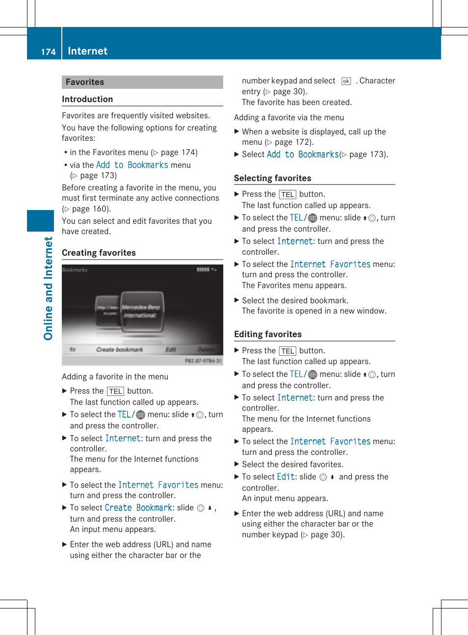 Online and int ern et, Internet | Mercedes-Benz S-Class 2014 COMAND Manual User Manual | Page 176 / 278