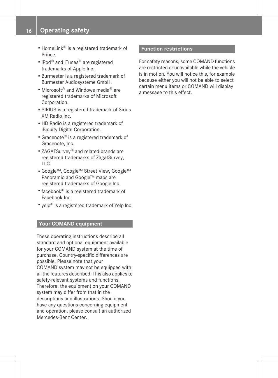 Operating safety | Mercedes-Benz S-Class 2014 COMAND Manual User Manual | Page 18 / 278