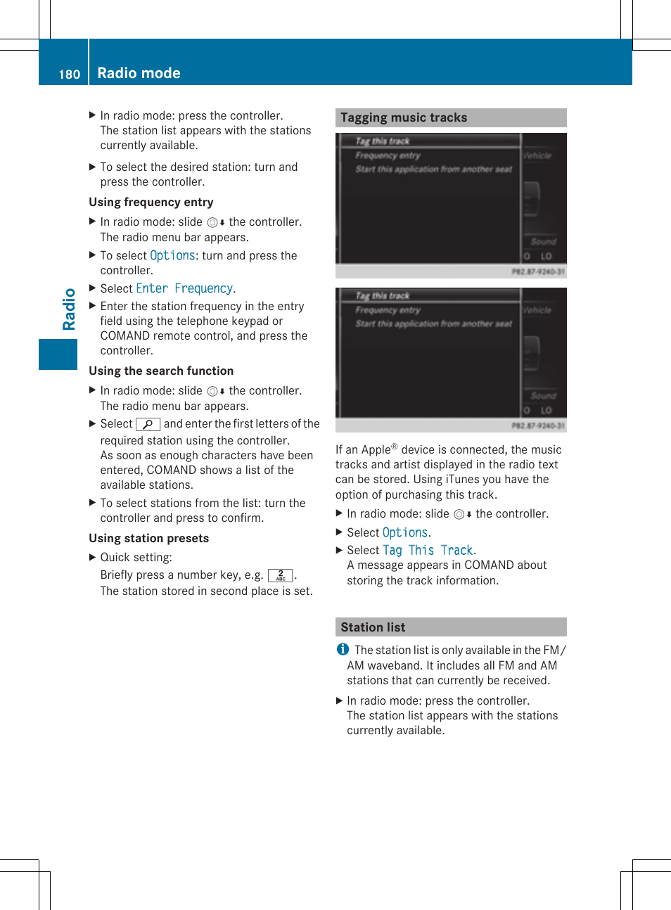 Radio, Radio mode | Mercedes-Benz S-Class 2014 COMAND Manual User Manual | Page 182 / 278