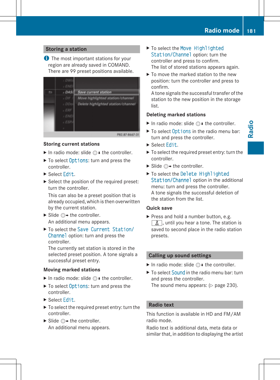 Radio, Radio mode | Mercedes-Benz S-Class 2014 COMAND Manual User Manual | Page 183 / 278