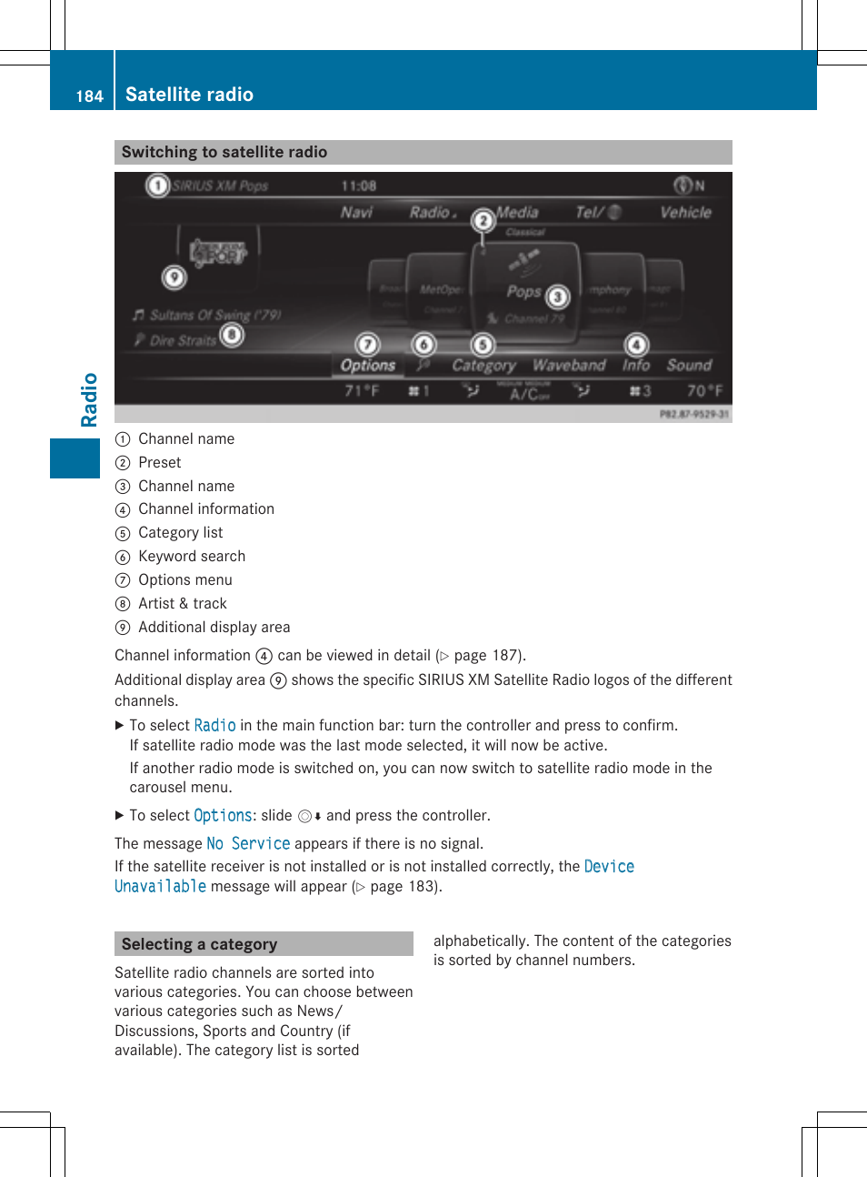 Radio, Satellite radio | Mercedes-Benz S-Class 2014 COMAND Manual User Manual | Page 186 / 278