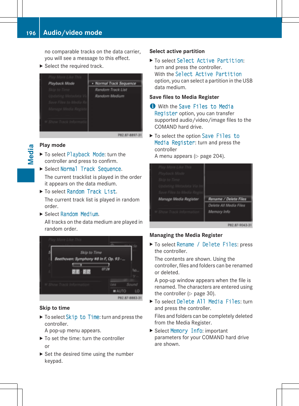 Me dia, Audio/video mode | Mercedes-Benz S-Class 2014 COMAND Manual User Manual | Page 198 / 278