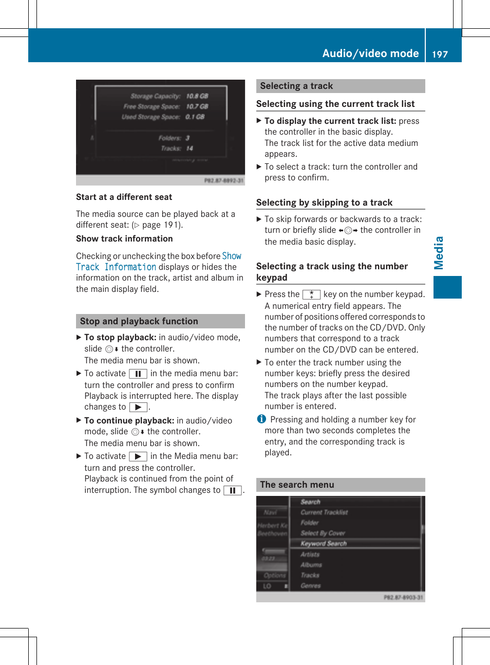 Media, Audio/video mode | Mercedes-Benz S-Class 2014 COMAND Manual User Manual | Page 199 / 278