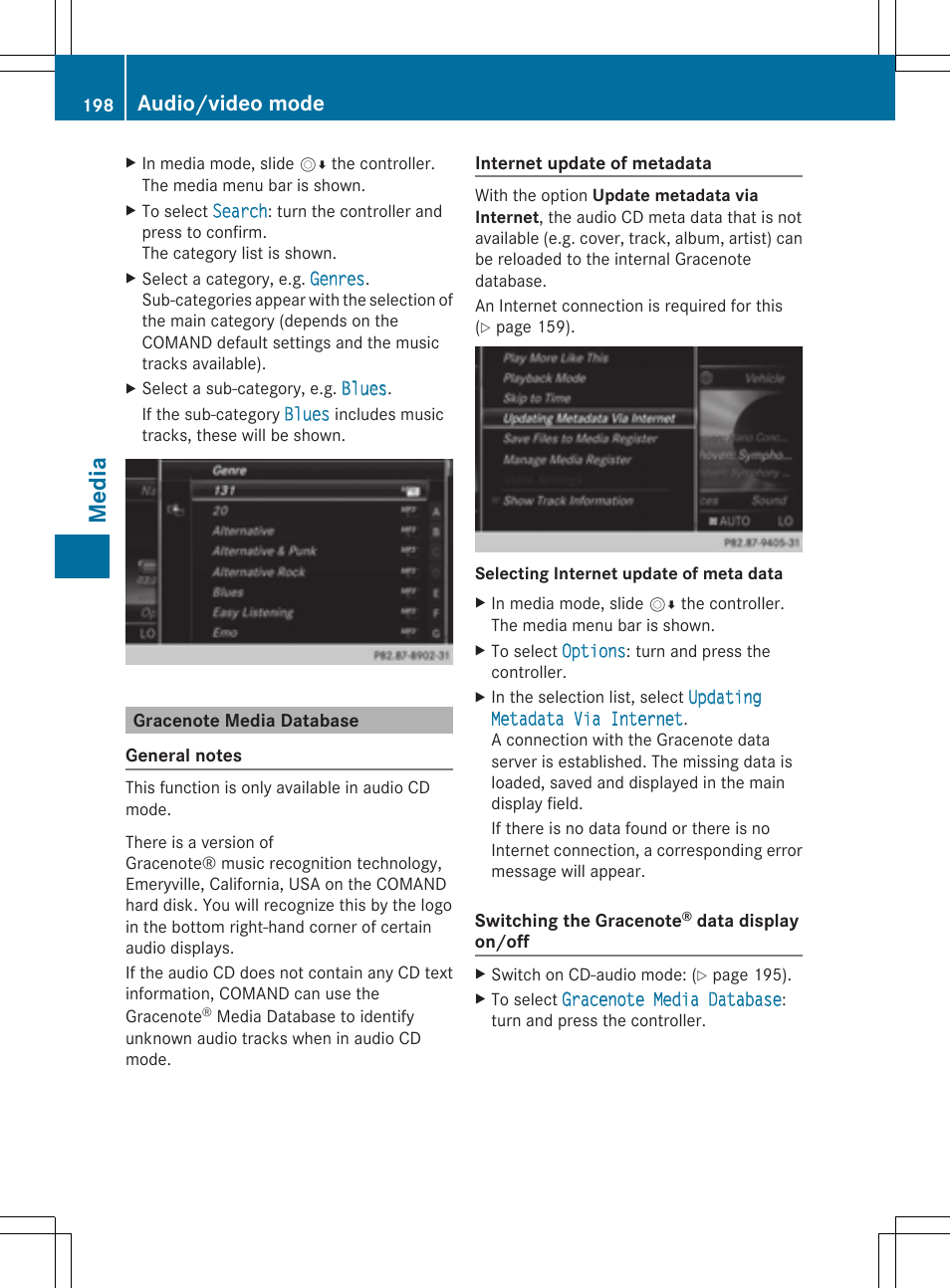 Media, Audio/video mode | Mercedes-Benz S-Class 2014 COMAND Manual User Manual | Page 200 / 278