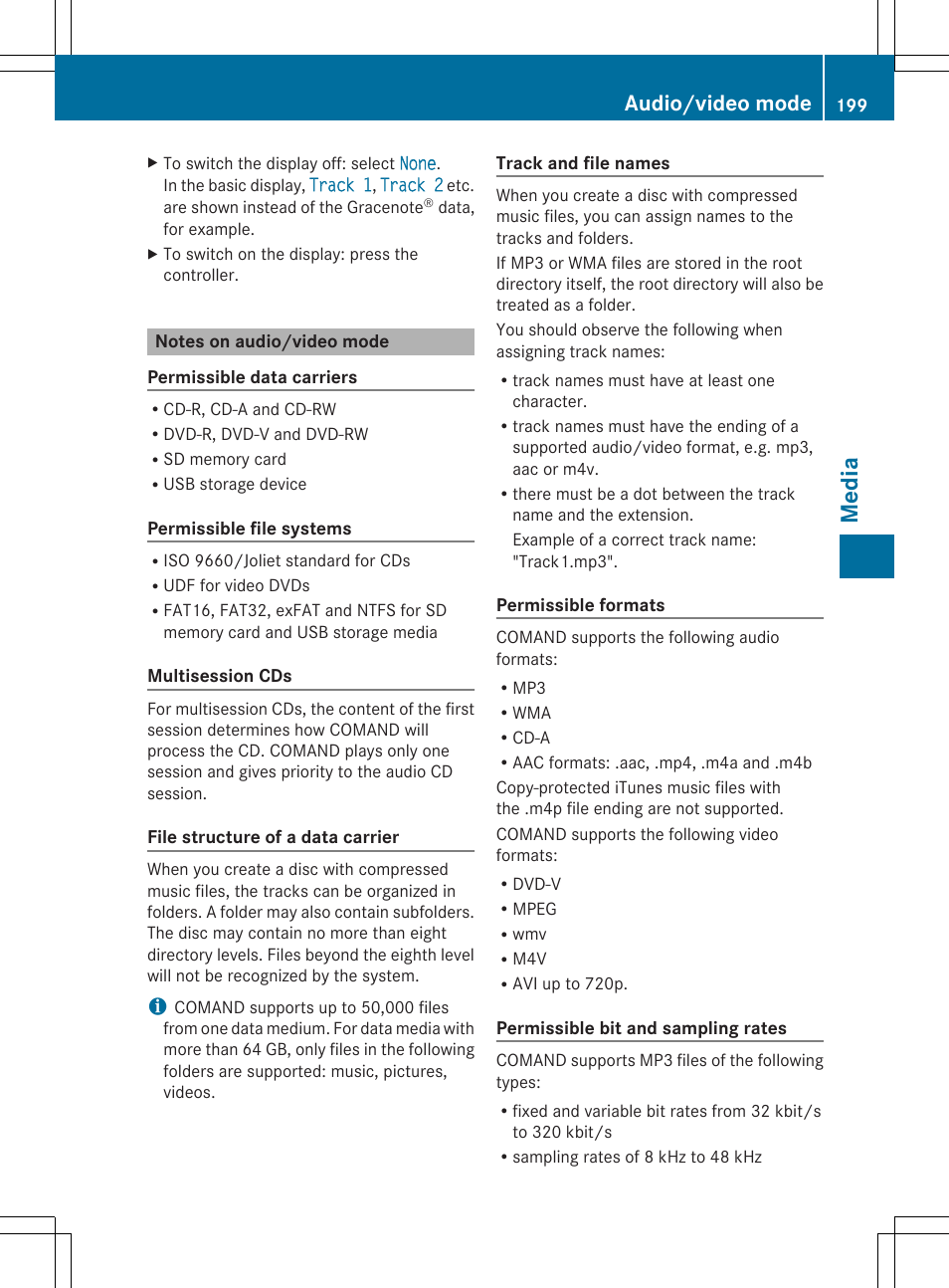 Media, Audio/video mode | Mercedes-Benz S-Class 2014 COMAND Manual User Manual | Page 201 / 278