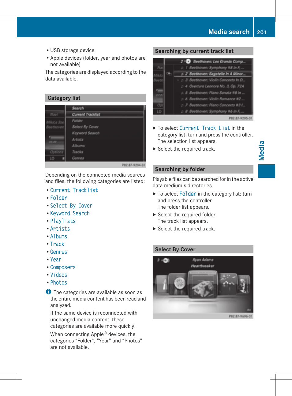 Media, Media search | Mercedes-Benz S-Class 2014 COMAND Manual User Manual | Page 203 / 278