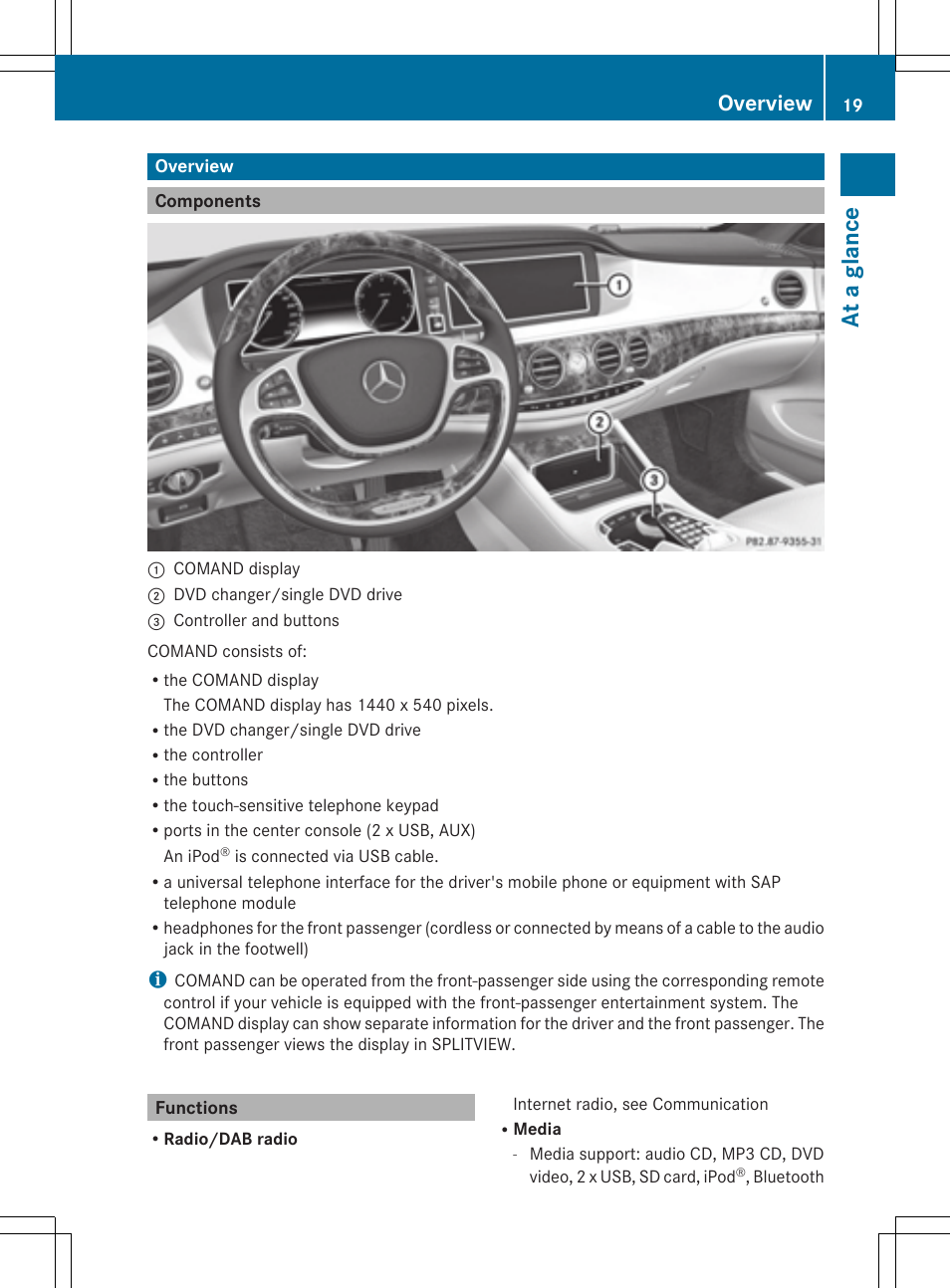 At a glance, Overview | Mercedes-Benz S-Class 2014 COMAND Manual User Manual | Page 21 / 278