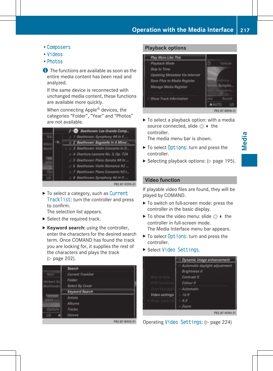 Media, Operation with the media interface | Mercedes-Benz S-Class 2014 COMAND Manual User Manual | Page 219 / 278