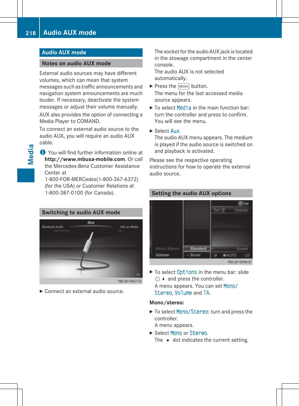 Me di a, Audio aux mode | Mercedes-Benz S-Class 2014 COMAND Manual User Manual | Page 220 / 278