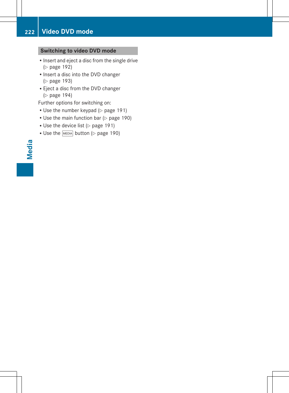 Media, Video dvd mode | Mercedes-Benz S-Class 2014 COMAND Manual User Manual | Page 224 / 278