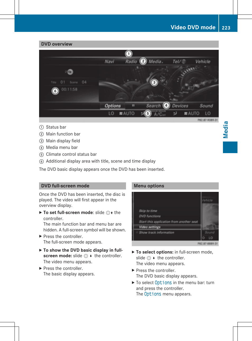 Me di a, Video dvd mode | Mercedes-Benz S-Class 2014 COMAND Manual User Manual | Page 225 / 278