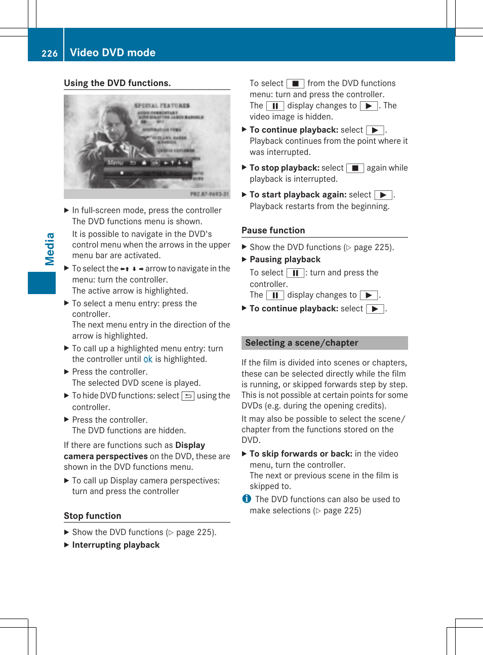 Media, Video dvd mode | Mercedes-Benz S-Class 2014 COMAND Manual User Manual | Page 228 / 278