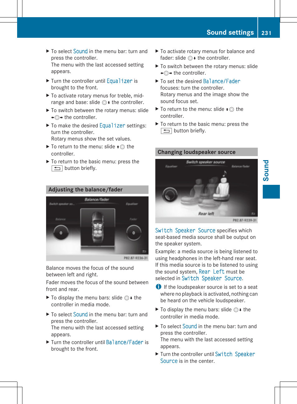 Sound, Sound settings | Mercedes-Benz S-Class 2014 COMAND Manual User Manual | Page 233 / 278