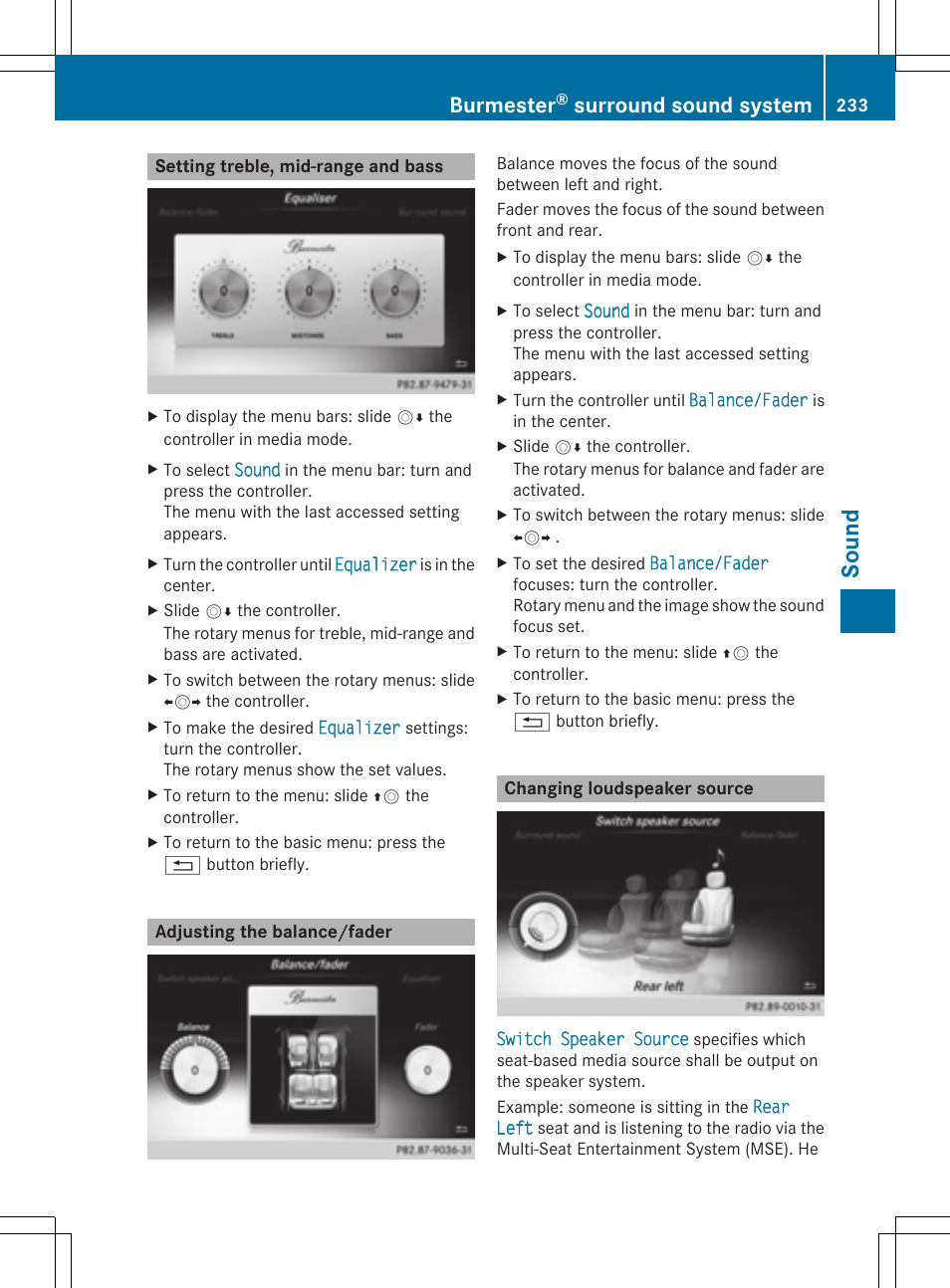 Sound, Burmester, Surround sound system | Mercedes-Benz S-Class 2014 COMAND Manual User Manual | Page 235 / 278