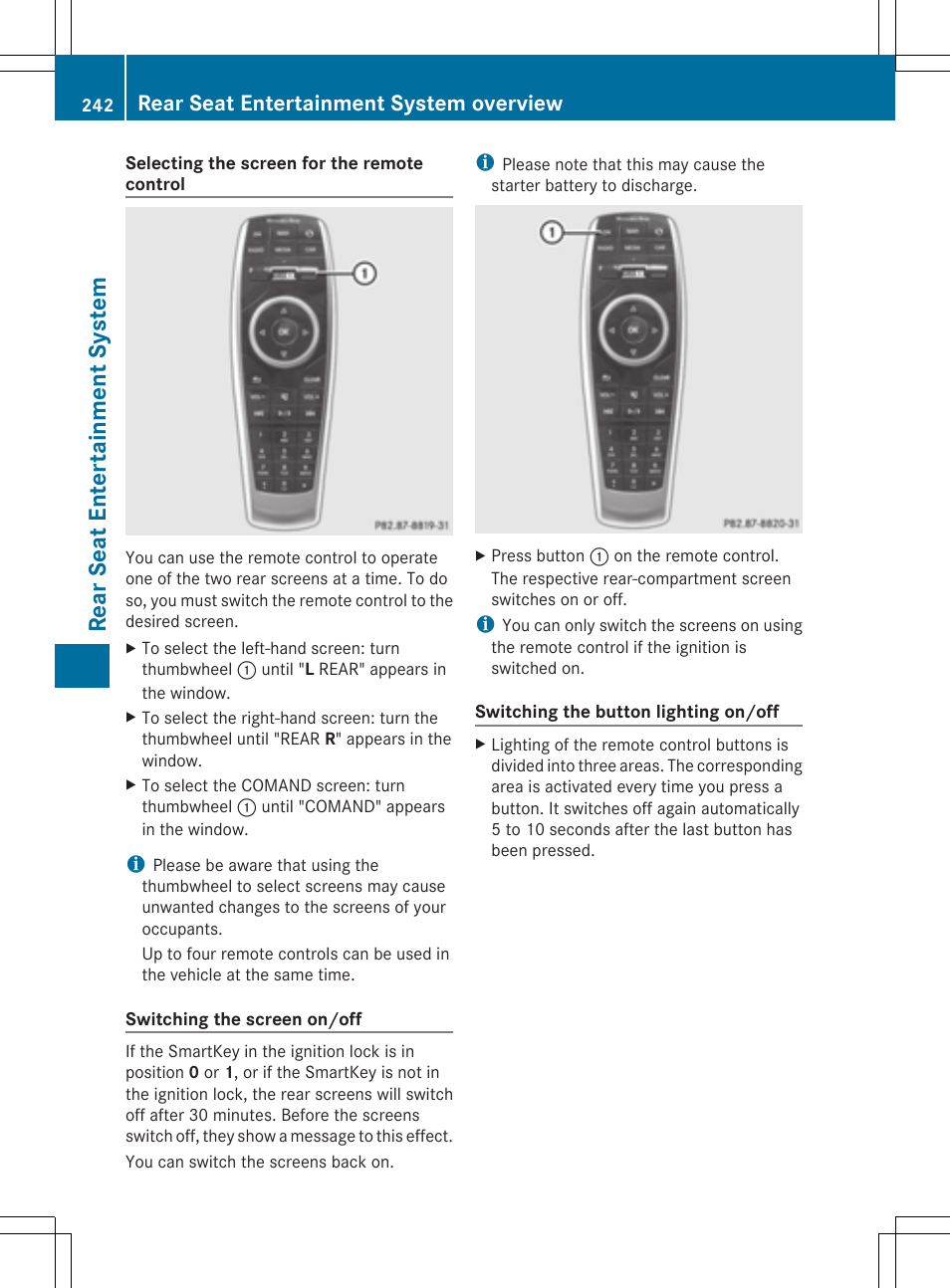 Rear seat entertainment system, Rear seat entertainment system overview | Mercedes-Benz S-Class 2014 COMAND Manual User Manual | Page 244 / 278
