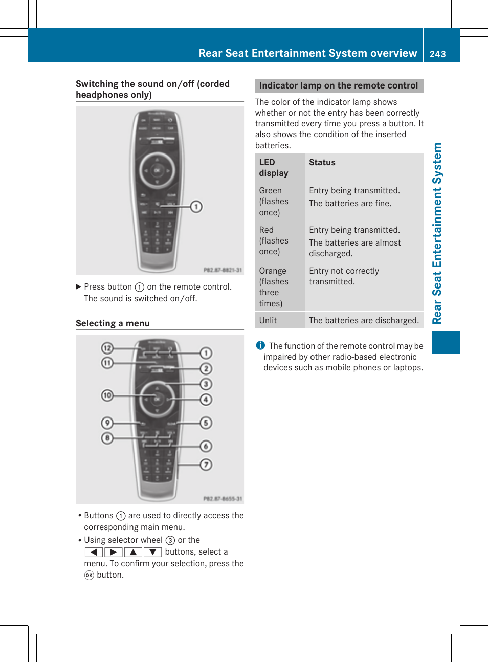 Rear seat entertainment system, Rear seat entertainment system overview | Mercedes-Benz S-Class 2014 COMAND Manual User Manual | Page 245 / 278