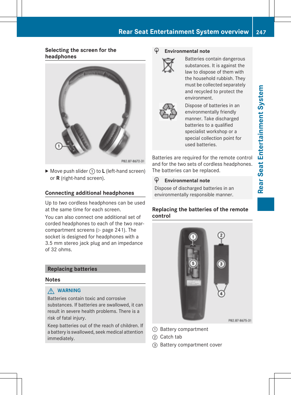 Rear seat entertainment system, Rear seat entertainment system overview | Mercedes-Benz S-Class 2014 COMAND Manual User Manual | Page 249 / 278