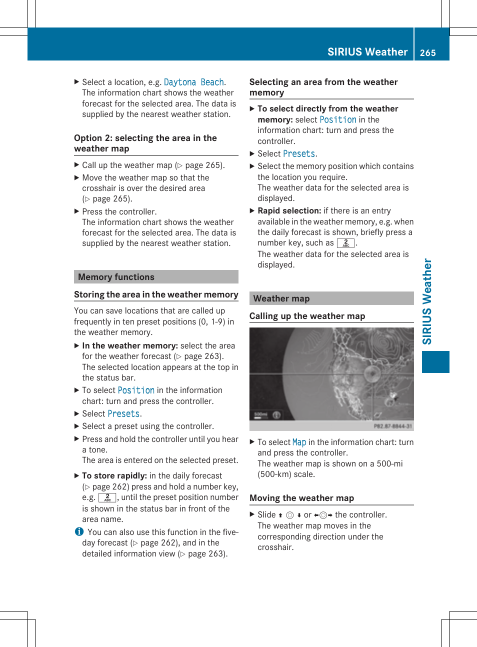 Sirius weather | Mercedes-Benz S-Class 2014 COMAND Manual User Manual | Page 267 / 278