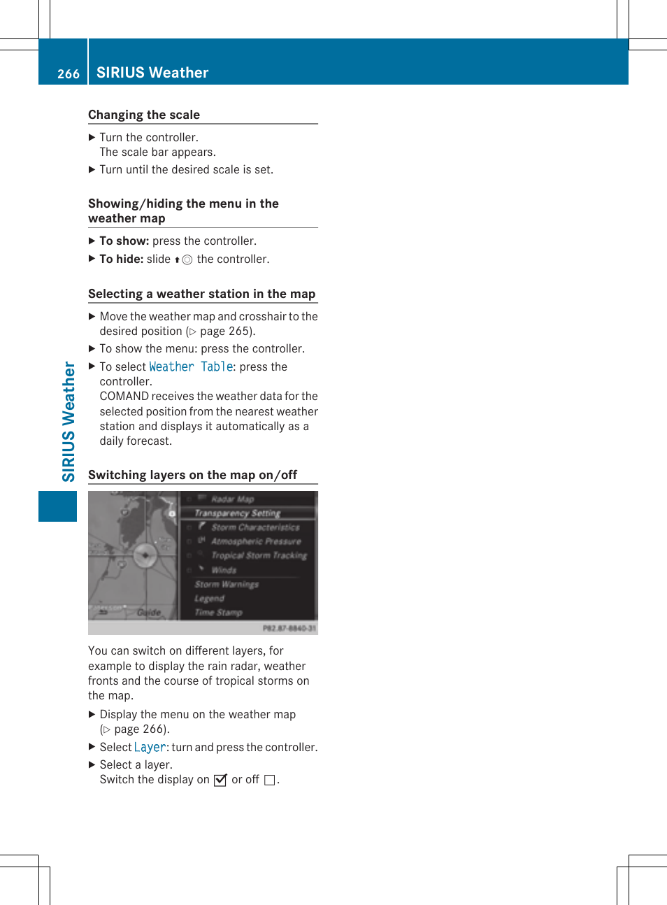 Sirius wea th er, Sirius weather | Mercedes-Benz S-Class 2014 COMAND Manual User Manual | Page 268 / 278