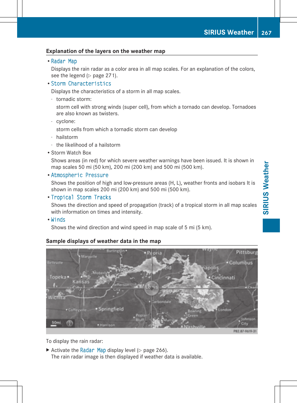 Sirius wea th er, Sirius weather | Mercedes-Benz S-Class 2014 COMAND Manual User Manual | Page 269 / 278
