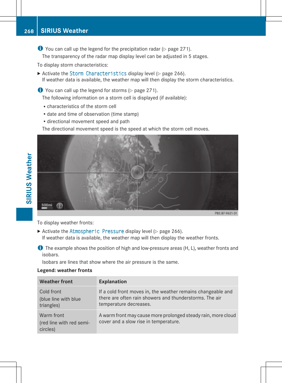 Sirius weat her, Sirius weather | Mercedes-Benz S-Class 2014 COMAND Manual User Manual | Page 270 / 278