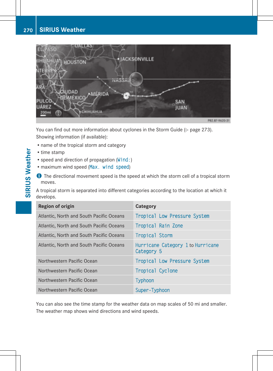 Sirius weat her, Sirius weather | Mercedes-Benz S-Class 2014 COMAND Manual User Manual | Page 272 / 278