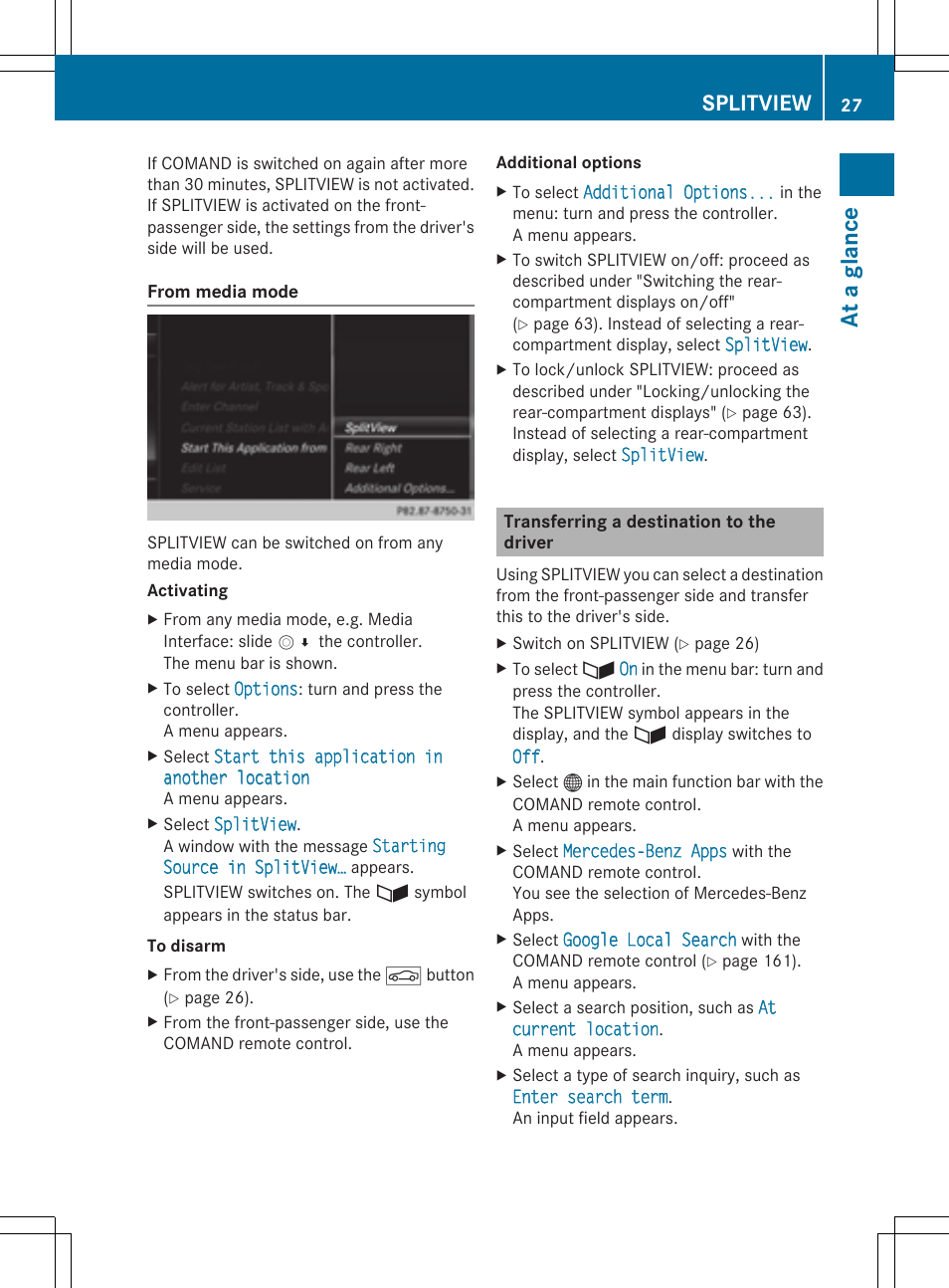 At a glance, Splitview | Mercedes-Benz S-Class 2014 COMAND Manual User Manual | Page 29 / 278