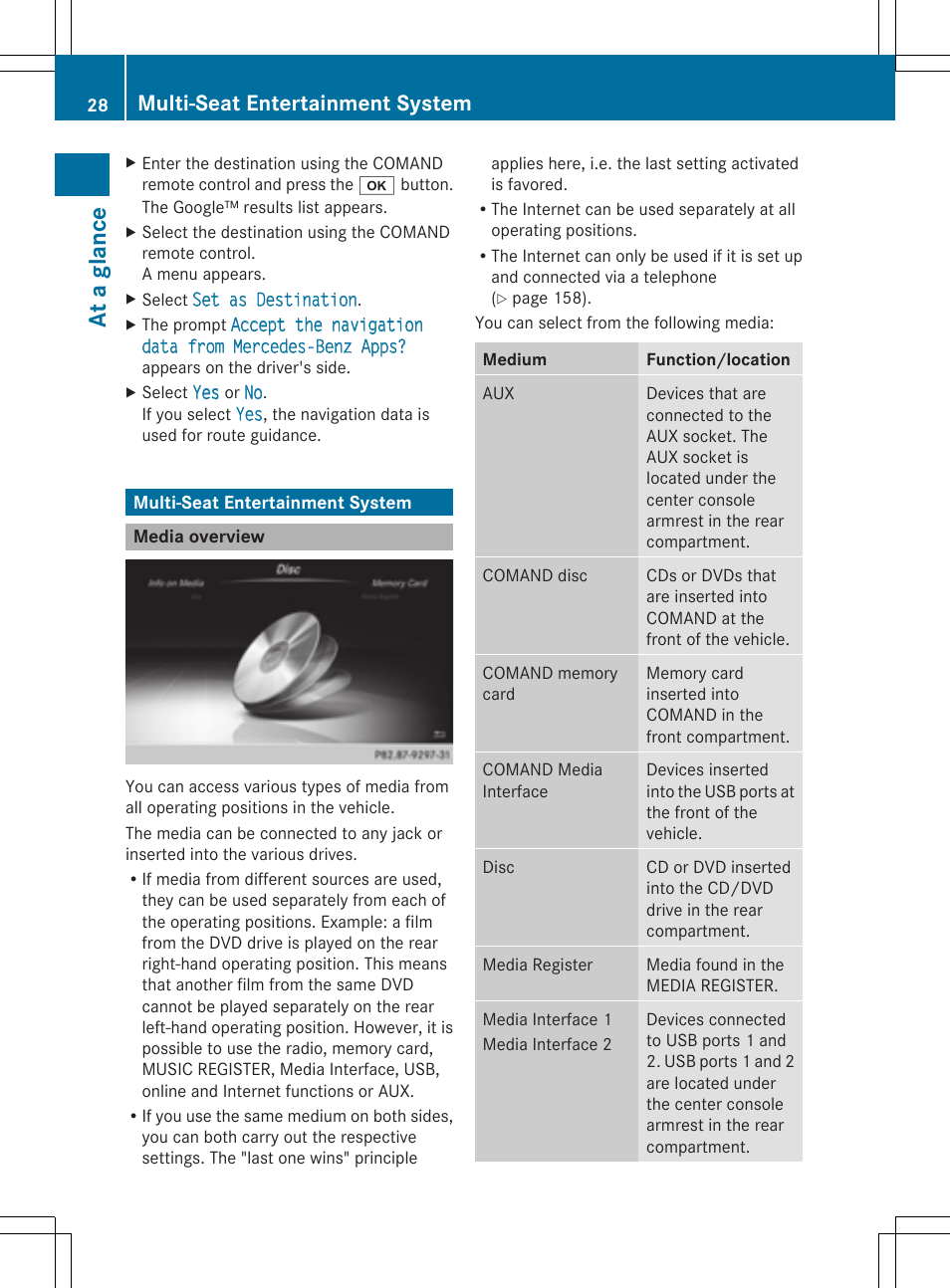 At a gla nce, Multi-seat entertainment system | Mercedes-Benz S-Class 2014 COMAND Manual User Manual | Page 30 / 278