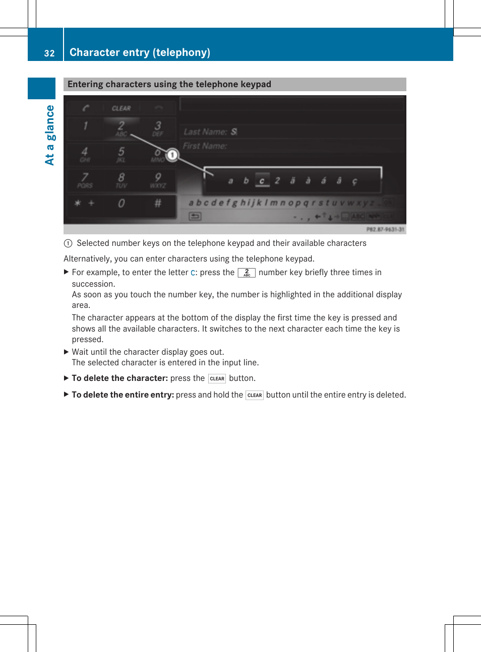 At a glance, Character entry (telephony) | Mercedes-Benz S-Class 2014 COMAND Manual User Manual | Page 34 / 278